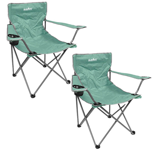 Folding Camping Chair With Cup Holder Pack Away 51cm x 81cm Green Pack of 2