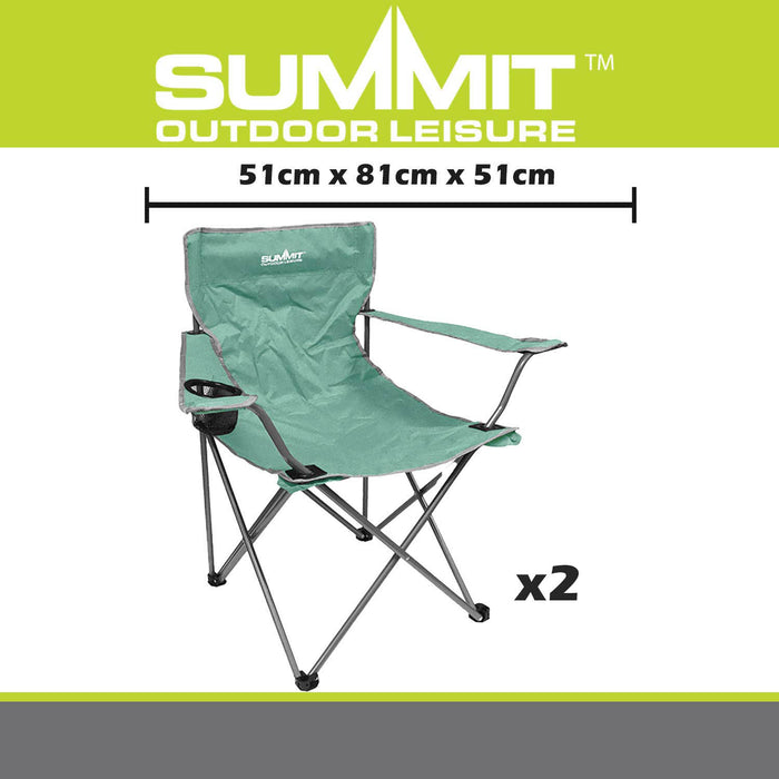 Folding Camping Chair With Cup Holder Pack Away 51cm x 81cm Green Pack of 2
