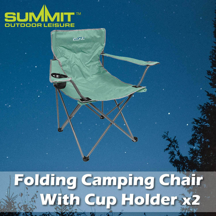 Folding Camping Chair With Cup Holder Pack Away 51cm x 81cm Green Pack of 2