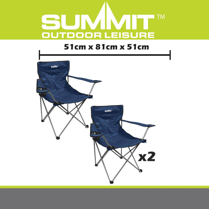 Folding Camping Chair With Cup Holder Pack Away 51cm x 81cm Blue Pack of 2