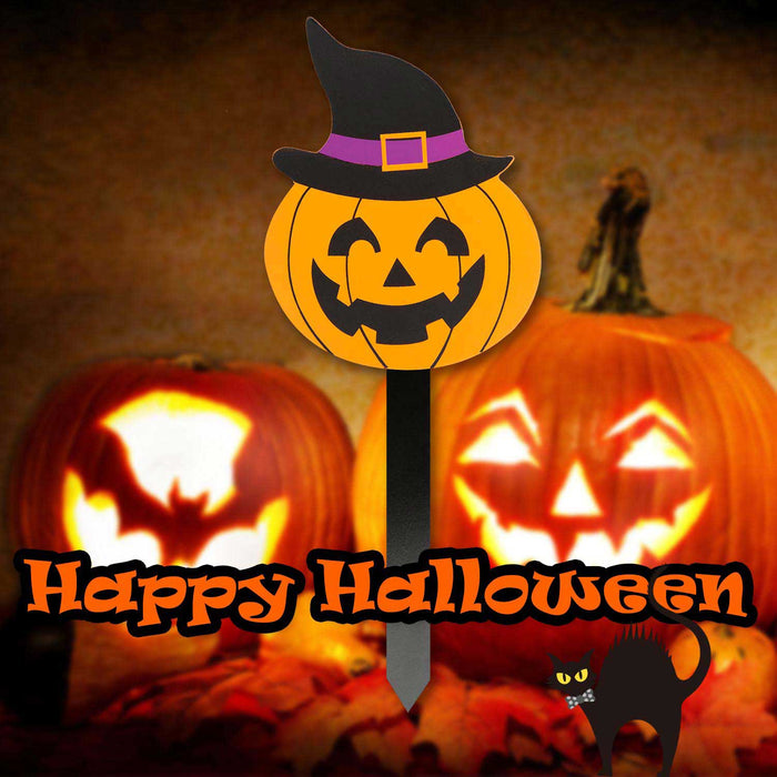 Pumpkin Stake Sign Halloween Decoration 18cm x 13cm Orange X 1