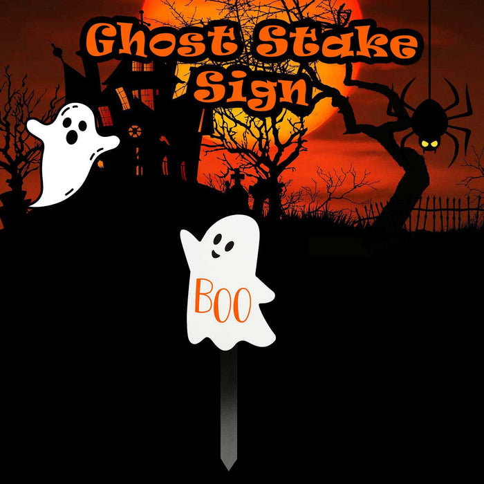 Ghost Stake Sign Halloween Decoration 18cm x 13cm White X 1