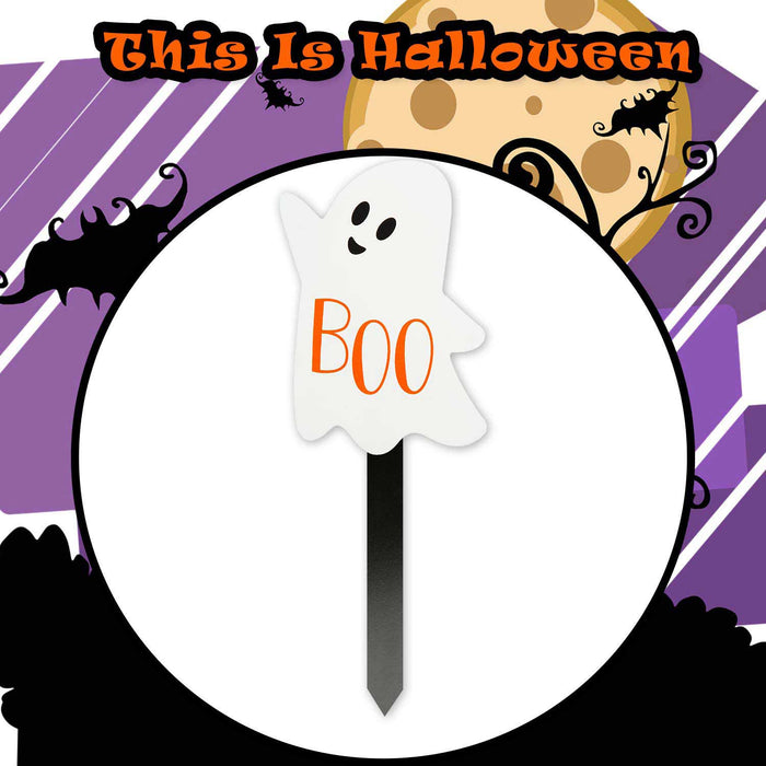Ghost Stake Sign Halloween Decoration 18cm x 13cm White X 1
