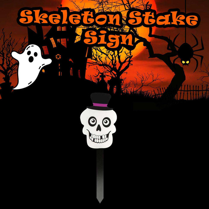 Skeleton Stake Sign Halloween Decoration 18cm x 13cm White X 1