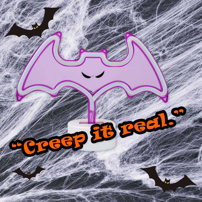Neon Bat Table Light Halloween Decoration 20cm x 26cm Purple X 1