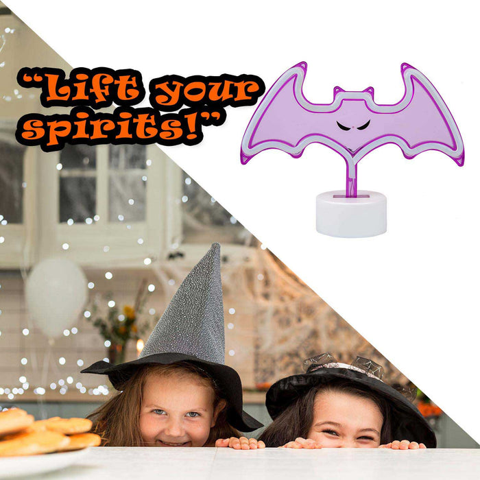 Neon Bat Table Light Halloween Decoration 20cm x 26cm Purple X 1