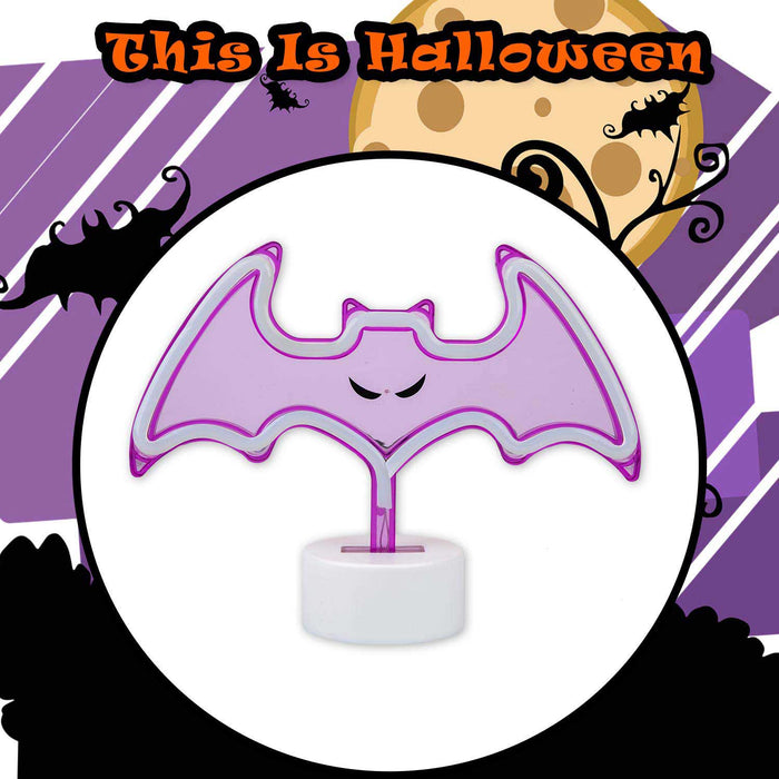 Neon Bat Table Light Halloween Decoration 20cm x 26cm Purple X 1