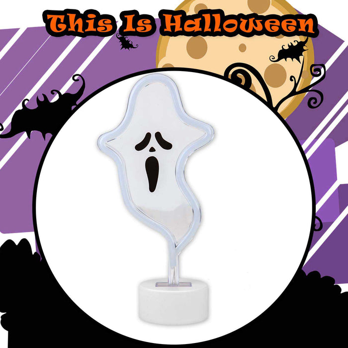 Neon Ghost Table Light Halloween Decoration 20cm x 26cm White X 1
