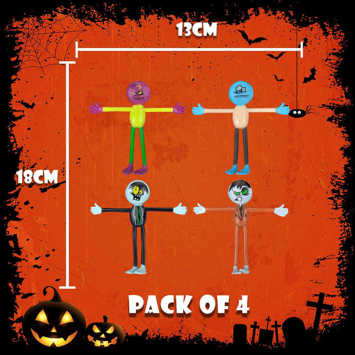 Stretchy Zombie Toys Halloween Fun 18cm x 13cm Multi X 4
