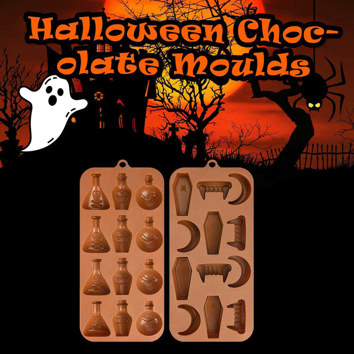 Halloween Chocolate Moulds Fun Designs 27cm x 10cm Brown X 2