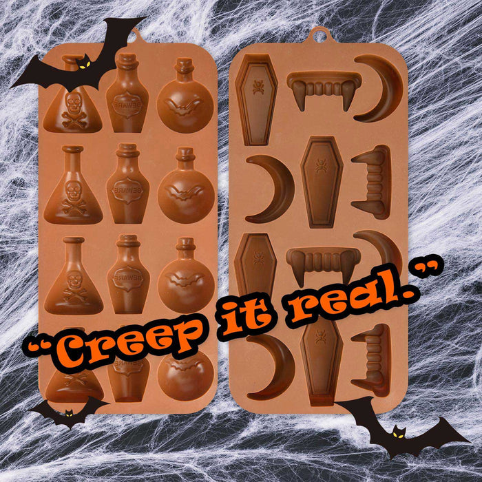Halloween Chocolate Moulds Fun Designs 27cm x 10cm Brown X 2
