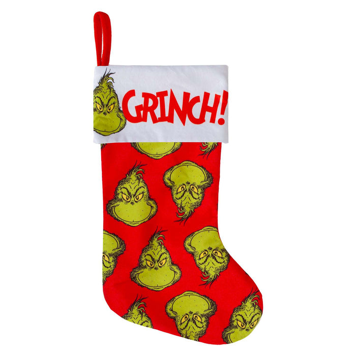 Grinch Christmas Stocking  40cm x 26cm White Cuff Multi Grinch X 1