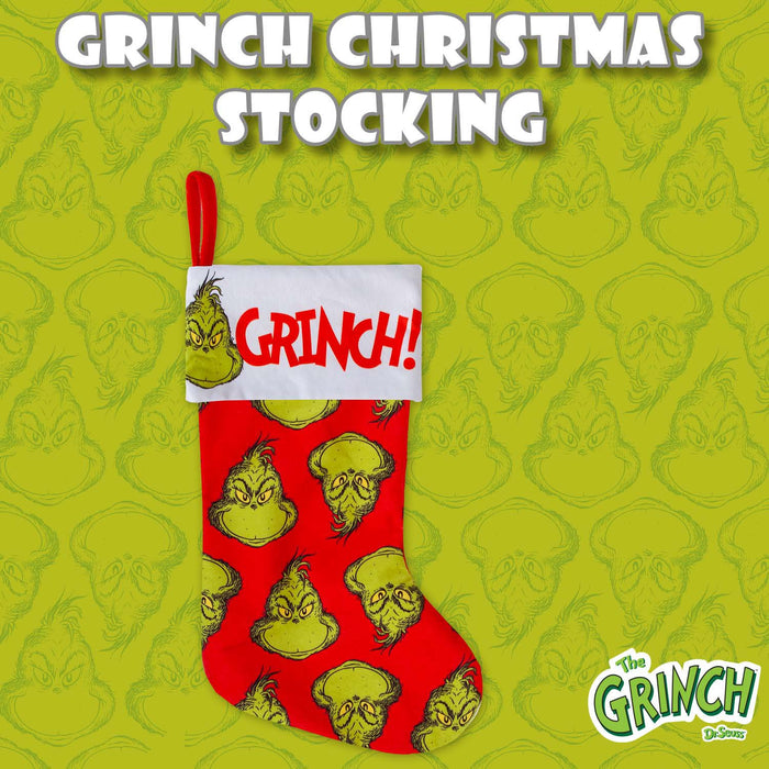 Grinch Christmas Stocking  40cm x 26cm White Cuff Multi Grinch X 1