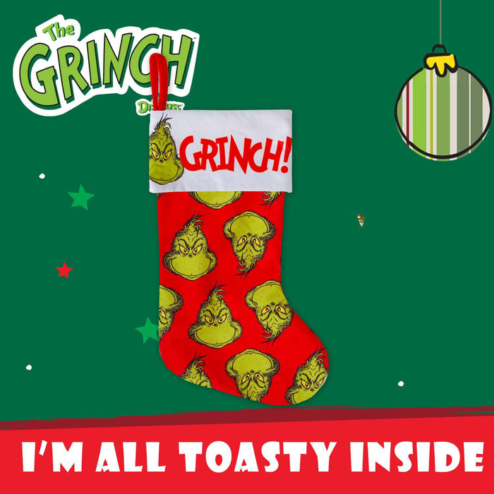 Grinch Christmas Stocking  40cm x 26cm White Cuff Multi Grinch X 1