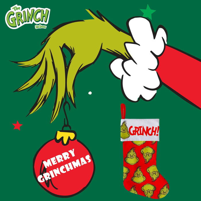 Grinch Christmas Stocking  40cm x 26cm White Cuff Multi Grinch X 1