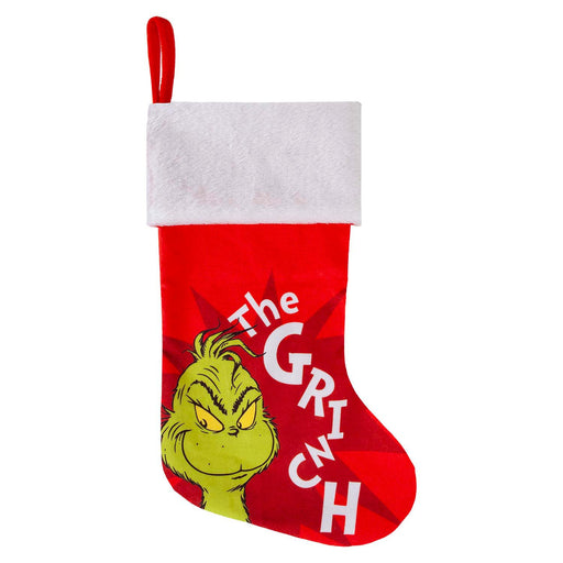 Grinch Christmas Stocking  40cm x 26cm White Cuff Sigle Grinch X 1