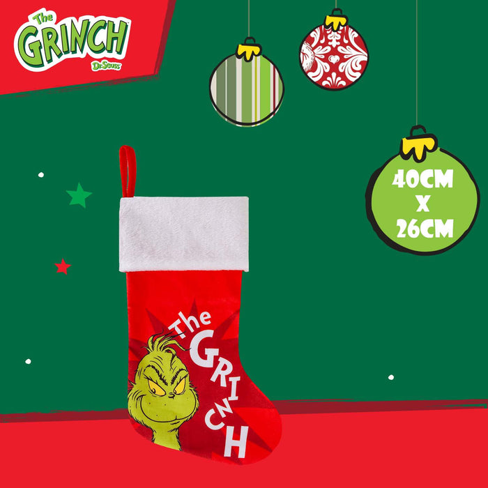 Grinch Christmas Stocking  40cm x 26cm White Cuff Sigle Grinch X 1
