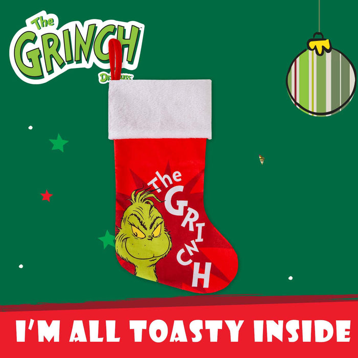 Grinch Christmas Stocking  40cm x 26cm White Cuff Sigle Grinch X 1