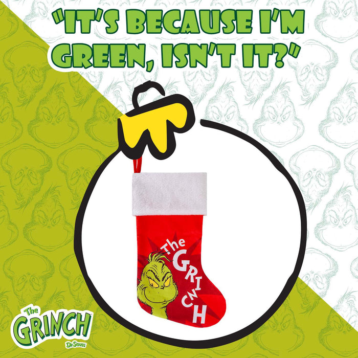 Grinch Christmas Stocking  40cm x 26cm White Cuff Sigle Grinch X 1