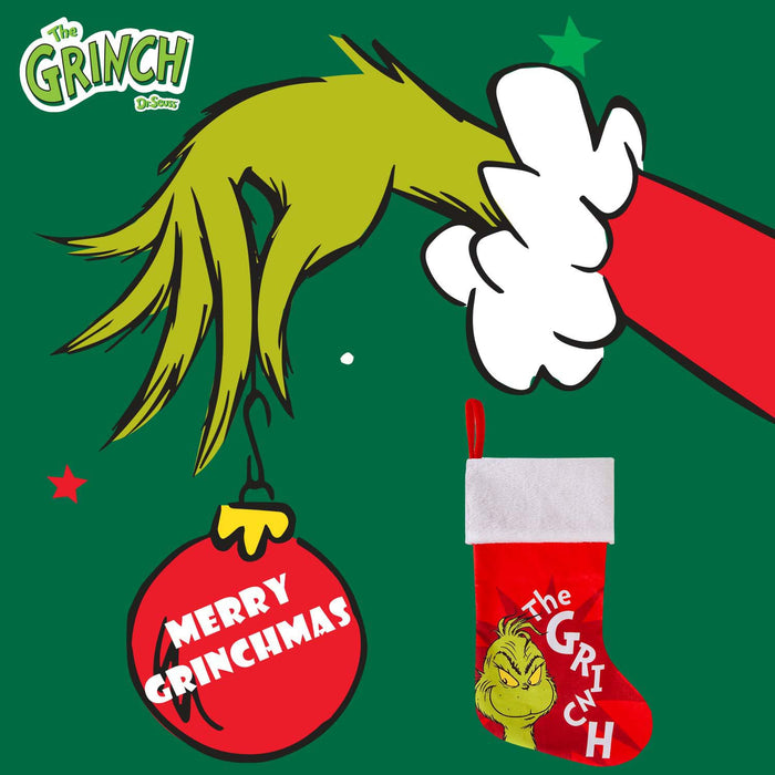 Grinch Christmas Stocking  40cm x 26cm White Cuff Sigle Grinch X 1