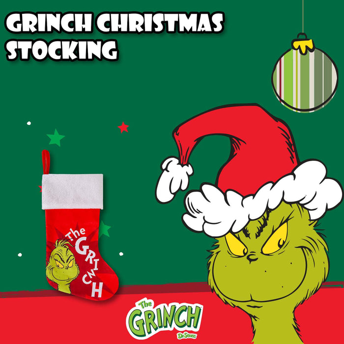 Grinch Christmas Stocking  40cm x 26cm White Cuff Sigle Grinch X 1