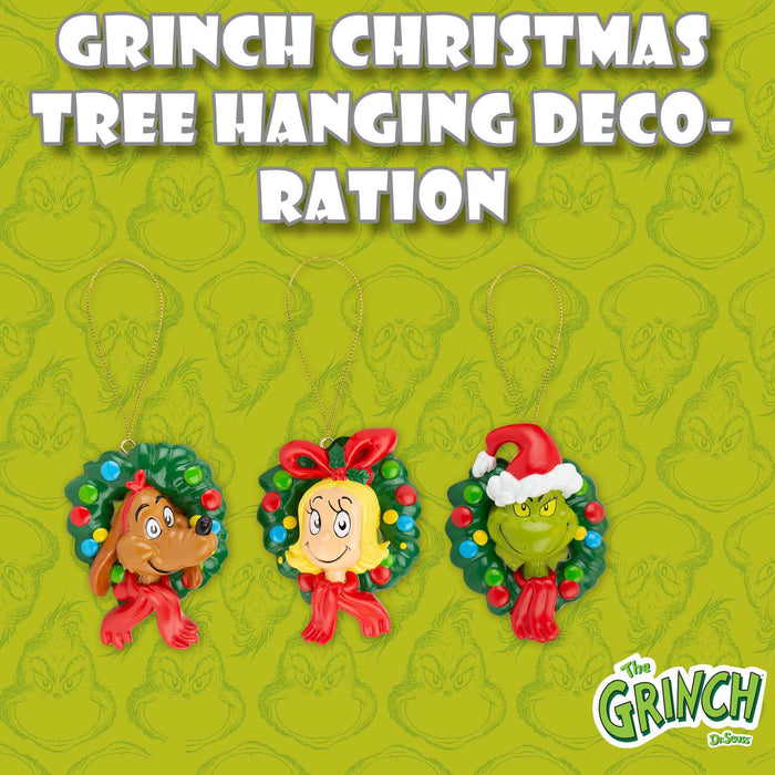 Grinch Christmas Tree Hanging 3D Decoration  8.5 x 6.5cm 3 Pack