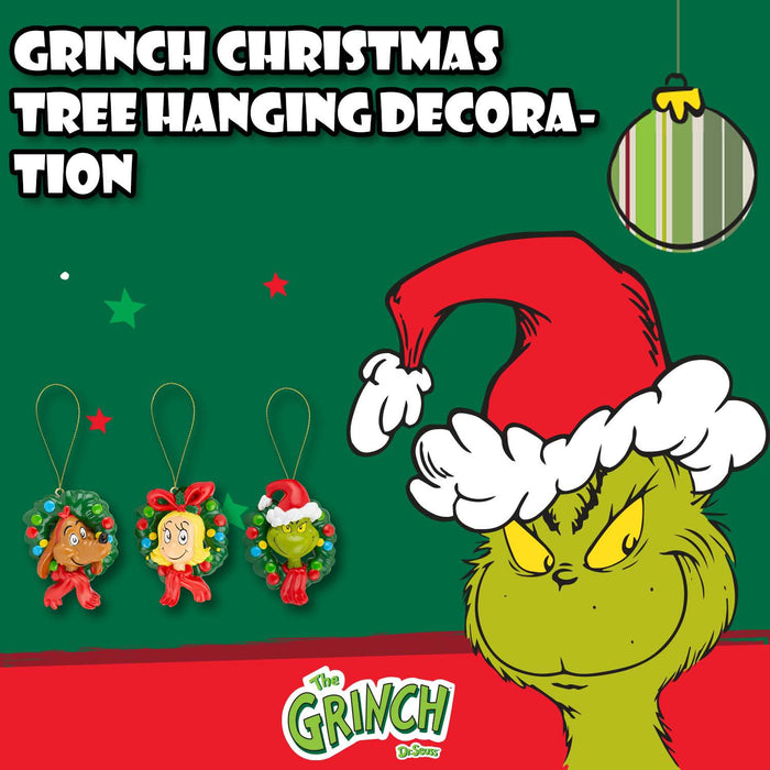 Grinch Christmas Tree Hanging 3D Decoration  8.5 x 6.5cm Variety X 3 Pack