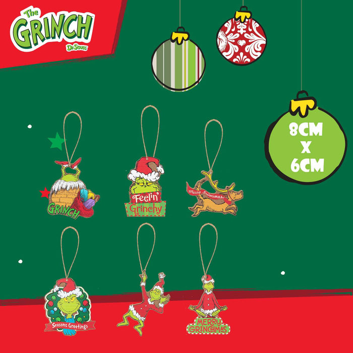 Grinch Christmas Tree Hanging 3D Decoration  8cm x 6cm X 6 Pack