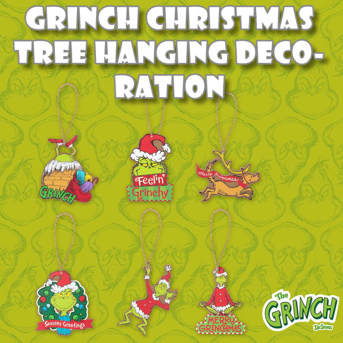 Grinch Christmas Tree Hanging 3D Decoration  8cm x 6cm X 6 Pack