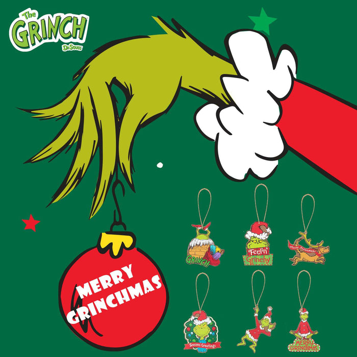 Grinch Christmas Tree Hanging 3D Decoration  8cm x 6cm Variety X 6 Pack