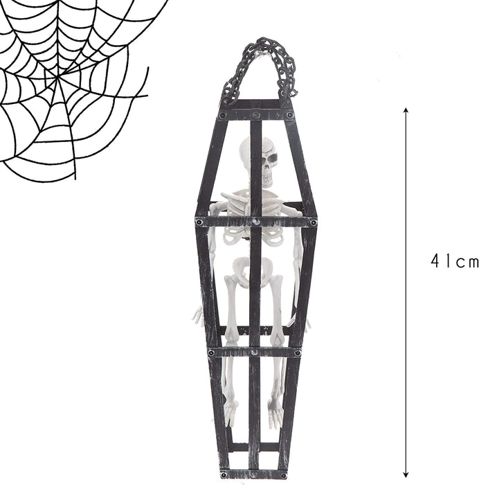 Halloween Hanging Skeleton Caged - Terrifying Detailed Decoration Spooky 41cm