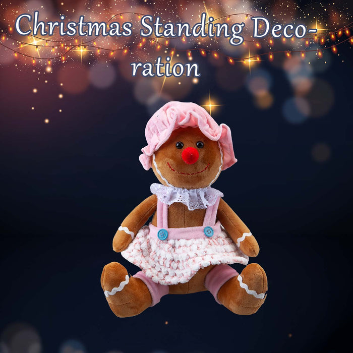 Christmas Sitting Gingerbread Girl Decoration 28cm x 18cm Pink X 1