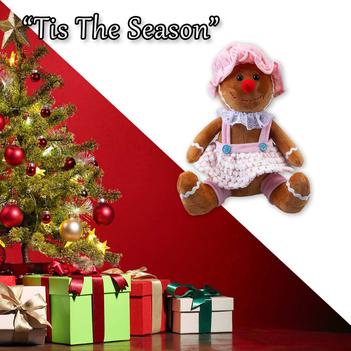 Christmas Sitting Gingerbread Girl Decoration 28cm x 18cm Pink X 1