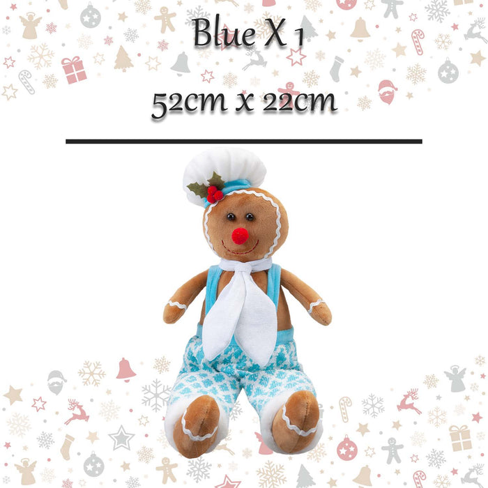 Christmas Sitting Gingerbread Boy Decoration 52cm x 22cm Blue X 1
