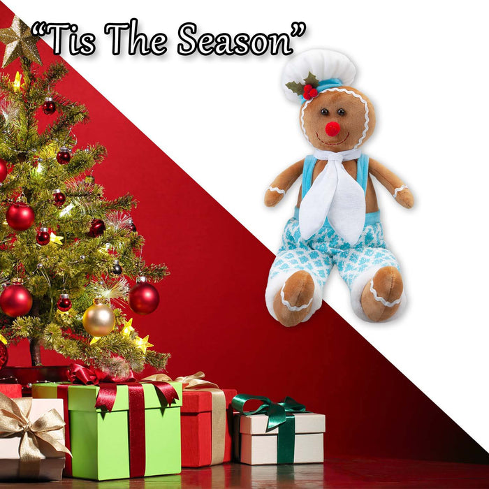 Christmas Sitting Gingerbread Boy Decoration 52cm x 22cm Blue X 1