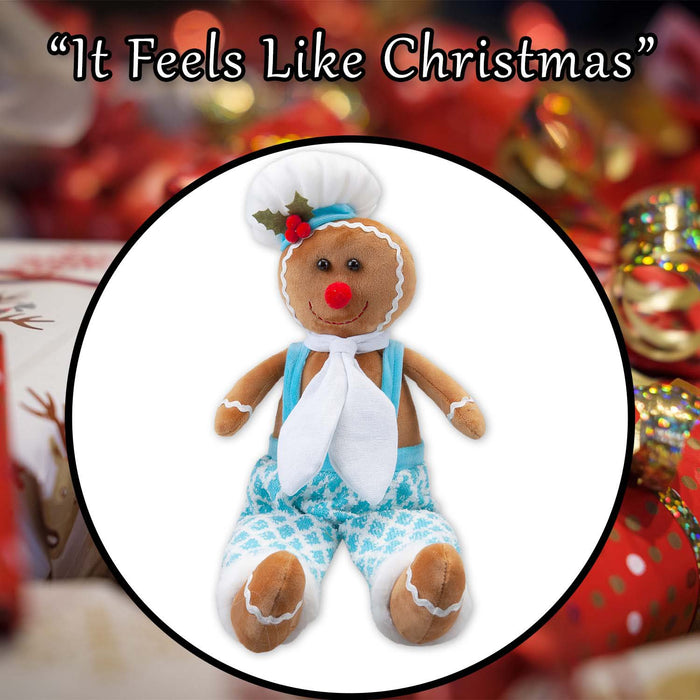 Christmas Sitting Gingerbread Boy Decoration 52cm x 22cm Blue X 1