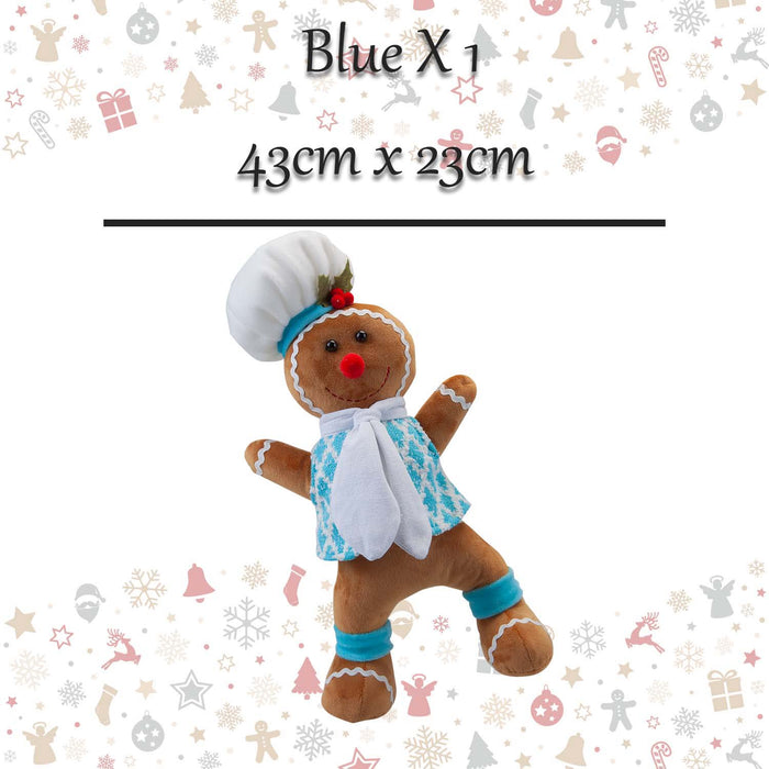 Christmas Standing Gingerbread Boy Decoration 43cm x 23cm Blue X 1