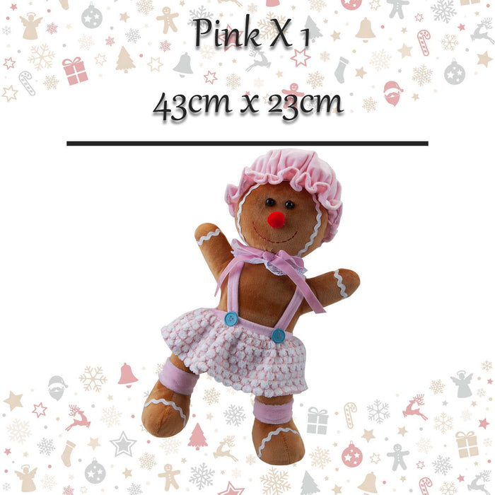 Christmas Standing Gingerbread Girl Decoration 43cm x 23cm Pink X 1