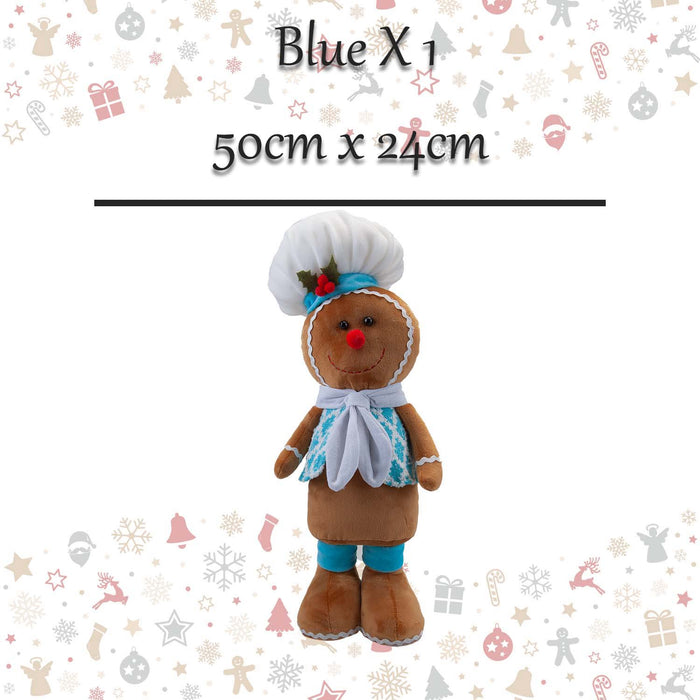 Christmas Standing Gingerbread Boy Decoration 50cm x 24cm Blue X 1
