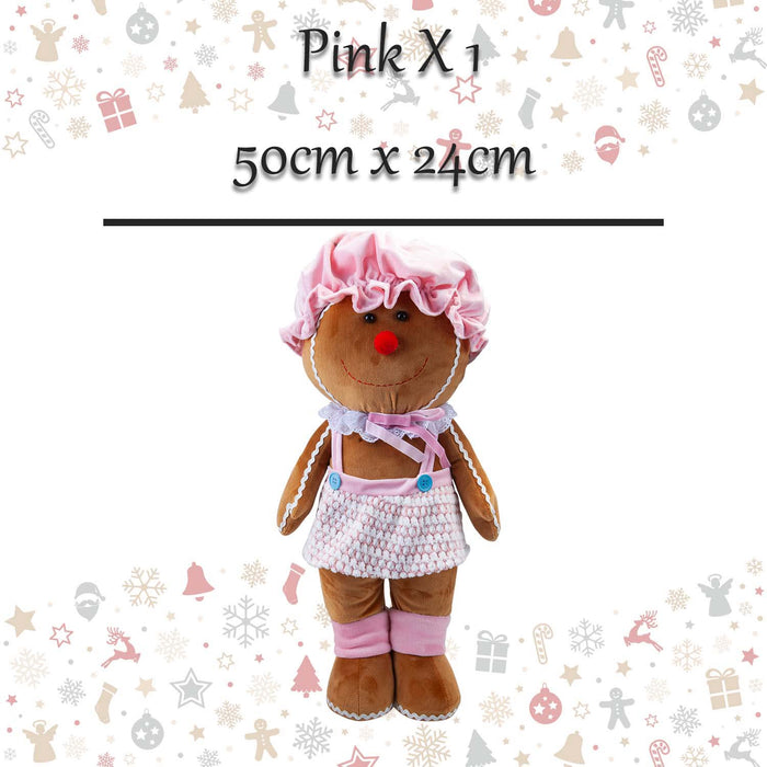 Christmas Standing Gingerbread Girl Decoration 50cm x 24cm Pink X 1