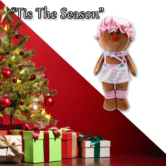 Christmas Standing Gingerbread Girl Decoration 50cm x 24cm Pink X 1