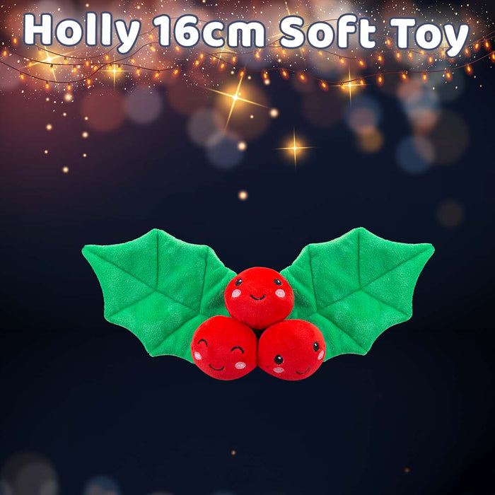 Christmas Holly Soft Toy Plush Gift Idea 16cm x 12cm Multicolour X 1
