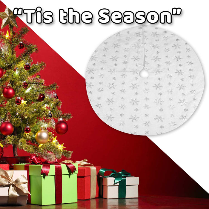 Christmas Tree Skirt Decoration 110cm x 110cm Silver X 1