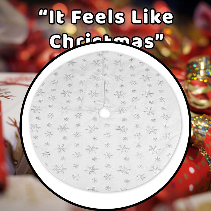 Christmas Tree Skirt Decoration 110cm x 110cm Silver X 1