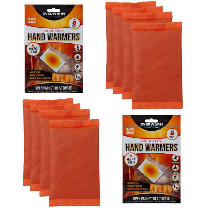 8 Hand Warmers Air Activated- Ready to Use Pack of 4 x 2 Orange