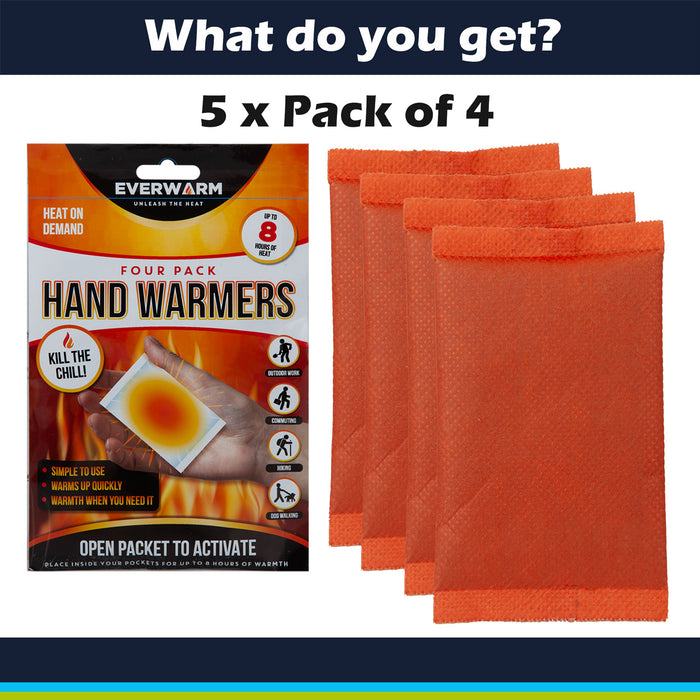 20 Hand Warmers Air Activated- Ready to Use Pack of 4 x 5 Orange