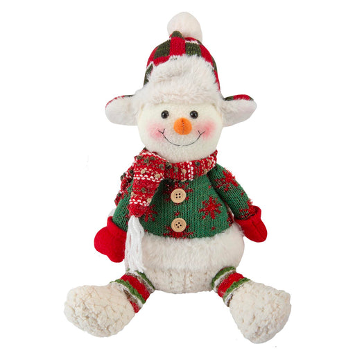 Christmas Sitting Snowman Decoration Plush 19cm x 22.5cm White X 1