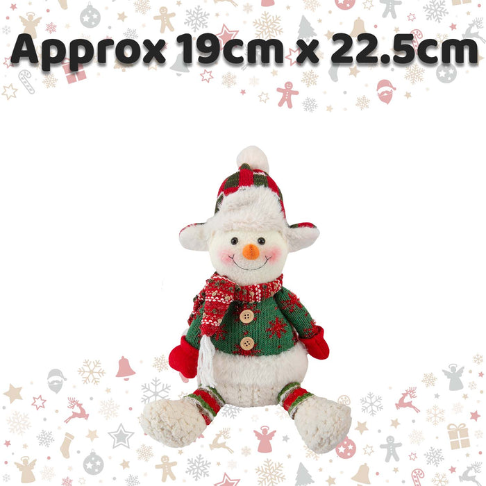 Christmas Sitting Snowman Decoration Plush 19cm x 22.5cm White X 1