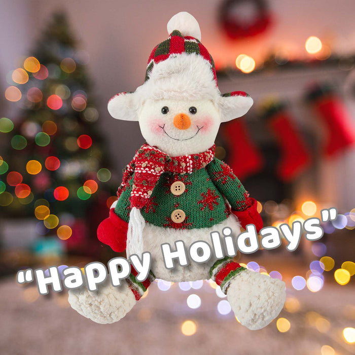 Christmas Sitting Snowman Decoration Plush 19cm x 22.5cm White X 1