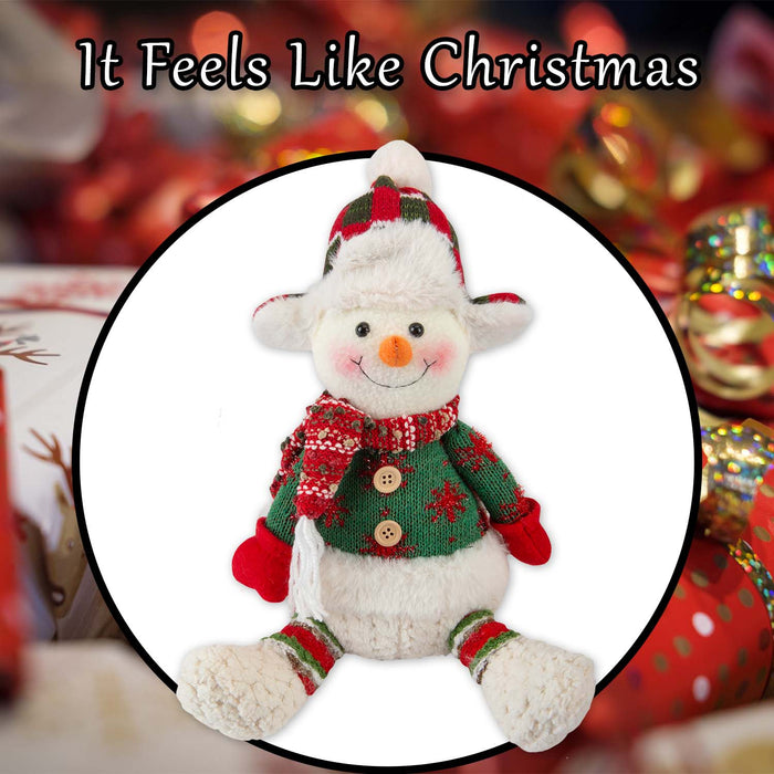 Christmas Sitting Snowman Decoration Plush 19cm x 22.5cm White X 1